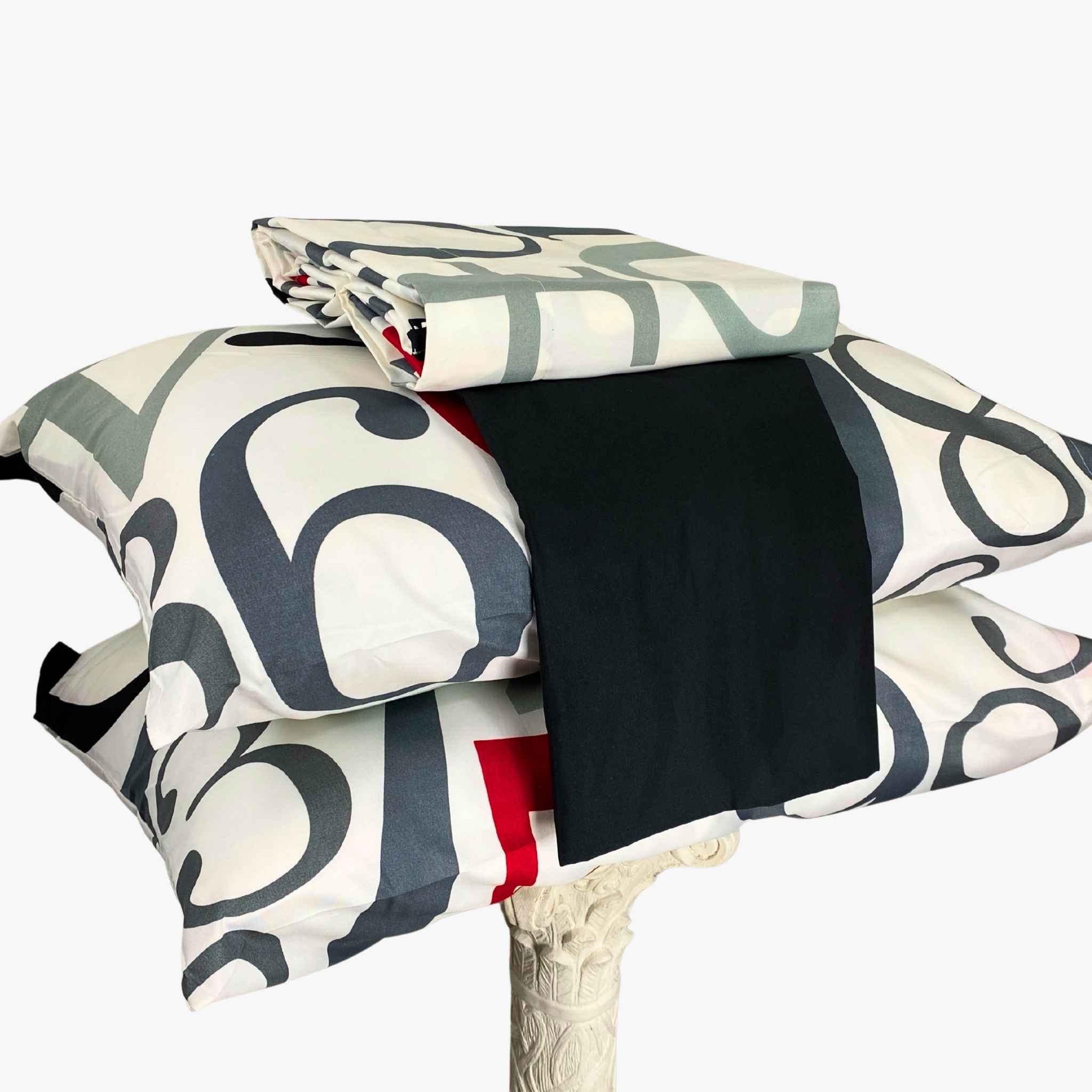 Juego de Sábanas Números Modernos en Tonos Grises y Negro