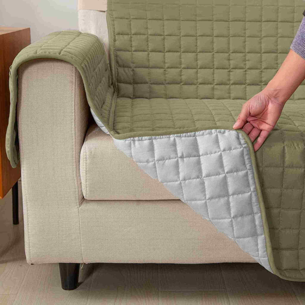 Protector de Sofá Acolchado a Cuadros Doble Faz 2 Puestos