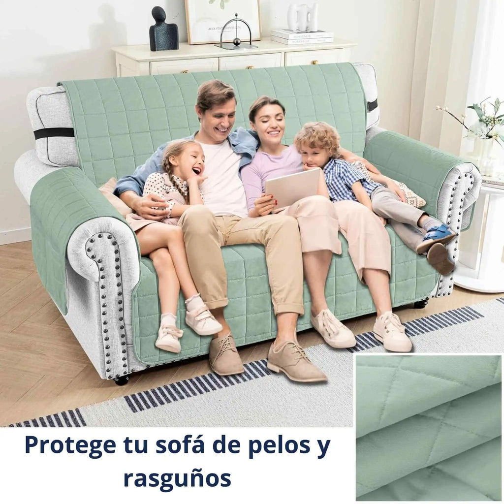 Protector de Sofá Acolchado a Cuadros Doble Faz 2 Puestos