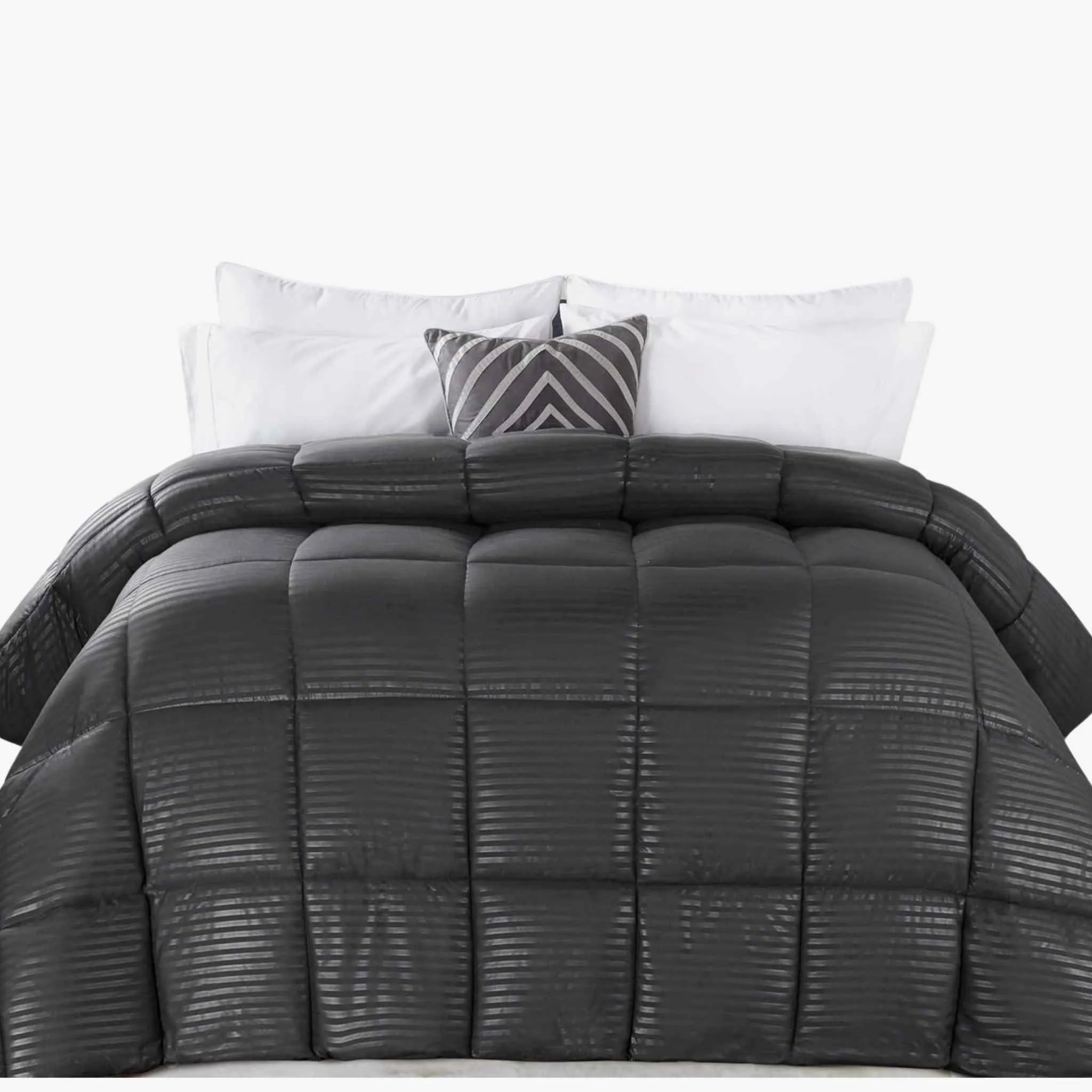 plumon negro estilo hotel con rayas satinadas suave acolchado elegante